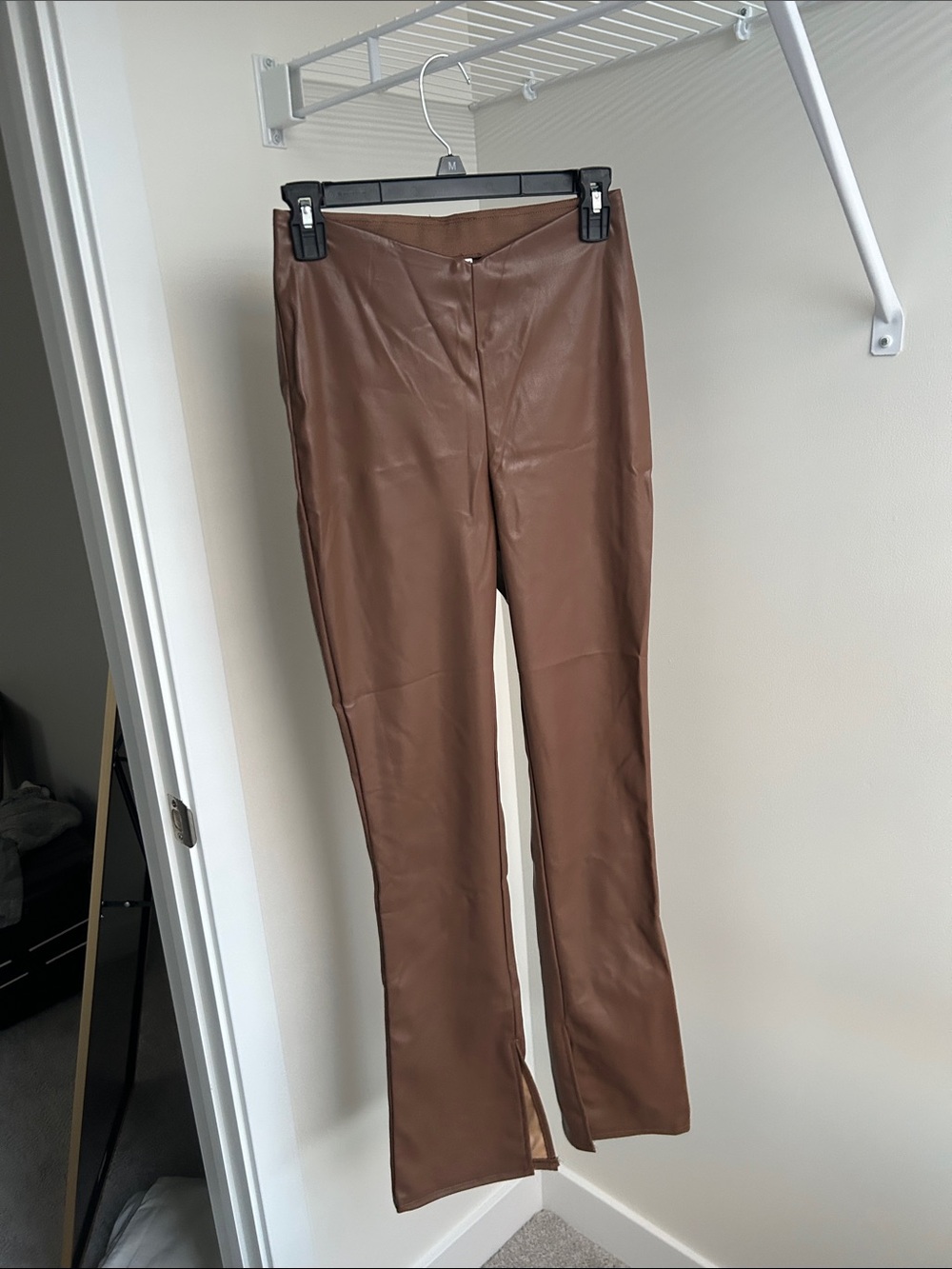 H&M Brown Faux Leather Boot Cut Pants